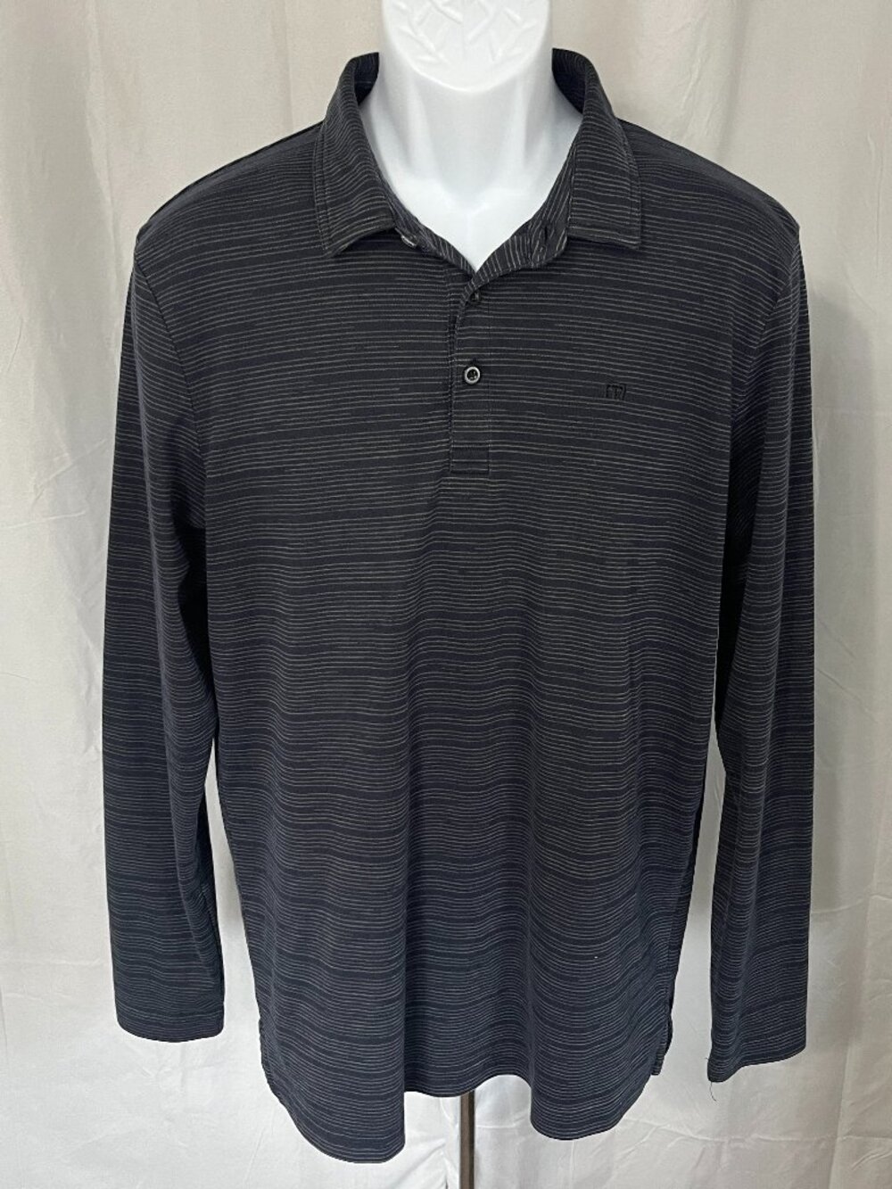 ⛳ Travis Mathew Men's Long Sleeve Golf Polo Shirt L Dark Blue White 🏌️